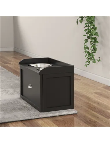 PawHut Stainless Steel Raised Dog Bowls, with 21L Storage Drawer for Large Dogs and Cats - Black