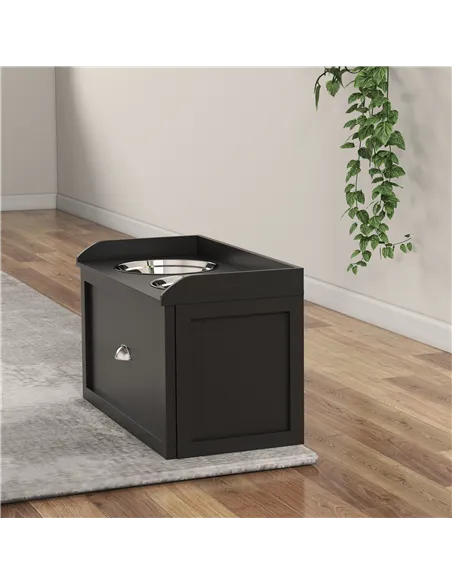 PawHut Stainless Steel Raised Dog Bowls, with 21L Storage Drawer for Large Dogs and Cats - Black