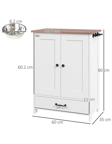 PawHut Pet Feeding Station with Raised Dog Bowls, Adjustable Panel, Hooks, White