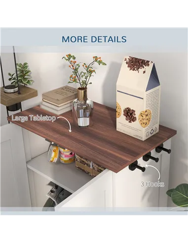 PawHut Pet Feeding Station with Raised Dog Bowls, Adjustable Panel, Hooks, White