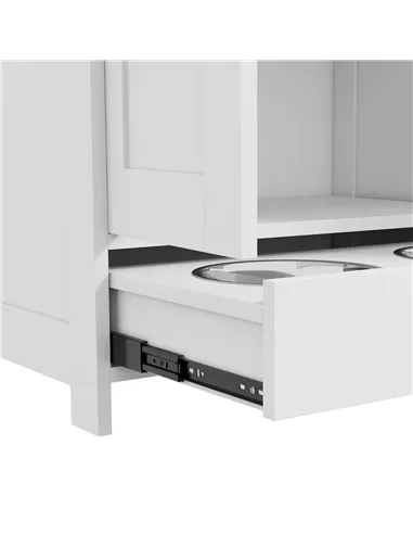 PawHut Pet Feeding Station with Raised Dog Bowls, Adjustable Panel, Hooks, White