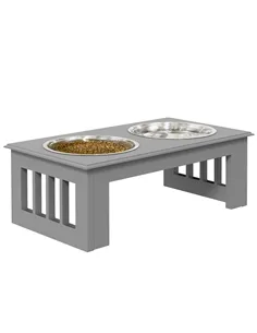 PawHut Raised Dog Feeding Bowls with Stand, Stainless Steel for  Extra Small and Small Dog, 44L x 24W x 15H cm - Grey