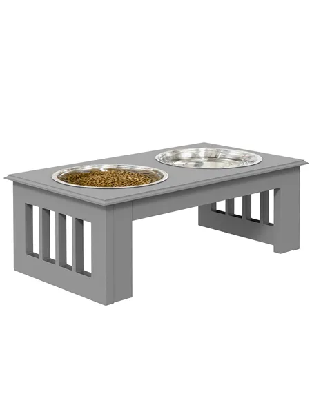 PawHut Raised Dog Feeding Bowls with Stand, Stainless Steel for  Extra Small and Small Dog, 44L x 24W x 15H cm - Grey