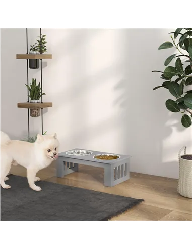 PawHut Raised Dog Feeding Bowls with Stand, Stainless Steel for  Extra Small and Small Dog, 44L x 24W x 15H cm - Grey