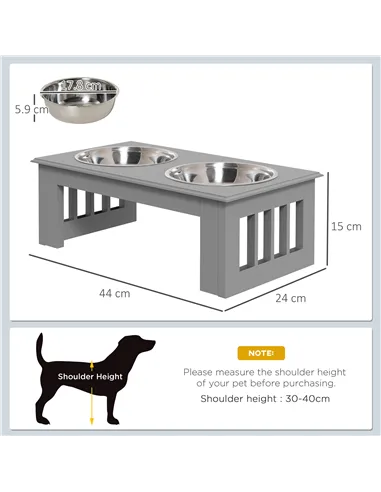 PawHut Raised Dog Feeding Bowls with Stand, Stainless Steel for  Extra Small and Small Dog, 44L x 24W x 15H cm - Grey