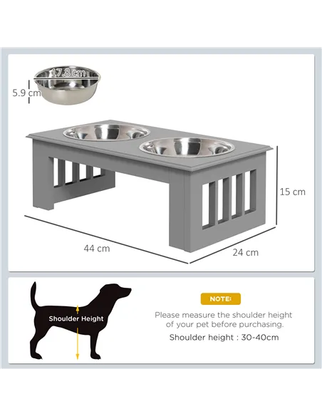 PawHut Raised Dog Feeding Bowls with Stand, Stainless Steel for  Extra Small and Small Dog, 44L x 24W x 15H cm - Grey