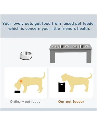 PawHut Raised Dog Feeding Bowls with Stand, Stainless Steel for  Extra Small and Small Dog, 44L x 24W x 15H cm - Grey