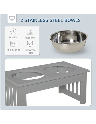 PawHut Raised Dog Feeding Bowls with Stand, Stainless Steel for  Extra Small and Small Dog, 44L x 24W x 15H cm - Grey
