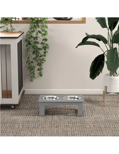 PawHut Raised Dog Feeding Bowls with Stand, Stainless Steel for  Extra Small and Small Dog, 44L x 24W x 15H cm - Grey