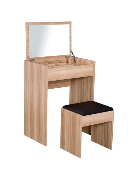 HOMCOM Dressing Table with Mirror and Stool, Vanity Makeup Table with Flip Up Mirror, Vanity Desk with Storage Unit and Padded S