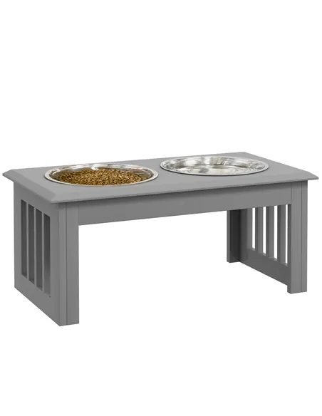 PawHut Raised Dog Feeding Bowls with Stand, Stainless Steel for Medium Dog, 58L x 31W x 25H cm - Grey
