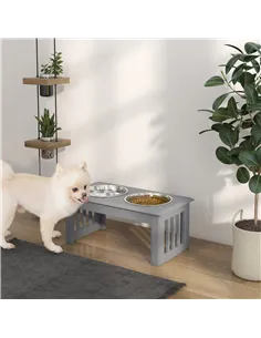 PawHut Raised Dog Feeding Bowls with Stand, Stainless Steel for Medium Dog, 58L x 31W x 25H cm - Grey 2