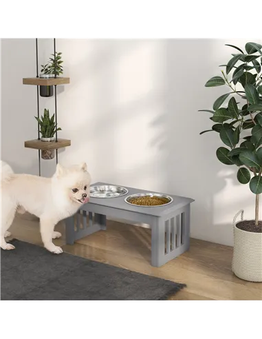 PawHut Raised Dog Feeding Bowls with Stand, Stainless Steel for Medium Dog, 58L x 31W x 25H cm - Grey