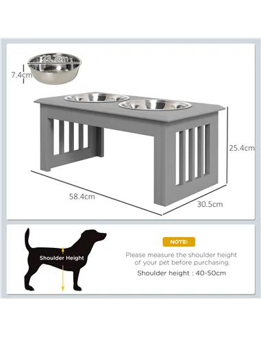 PawHut Raised Dog Feeding Bowls with Stand, Stainless Steel for Medium Dog, 58L x 31W x 25H cm - Grey