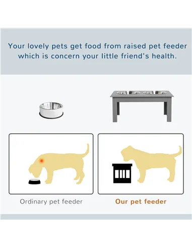 PawHut Raised Dog Feeding Bowls with Stand, Stainless Steel for Medium Dog, 58L x 31W x 25H cm - Grey