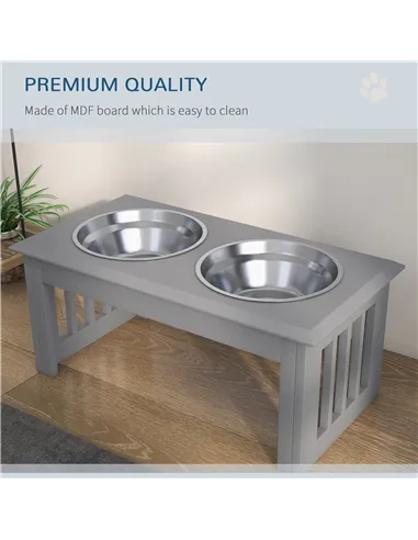 PawHut Raised Dog Feeding Bowls with Stand, Stainless Steel for Medium Dog, 58L x 31W x 25H cm - Grey
