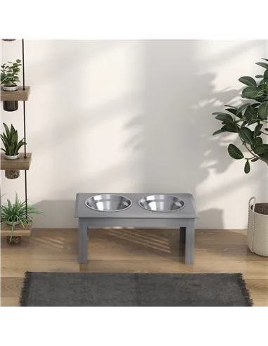 PawHut Raised Dog Feeding Bowls with Stand, Stainless Steel for Medium Dog, 58L x 31W x 25H cm - Grey