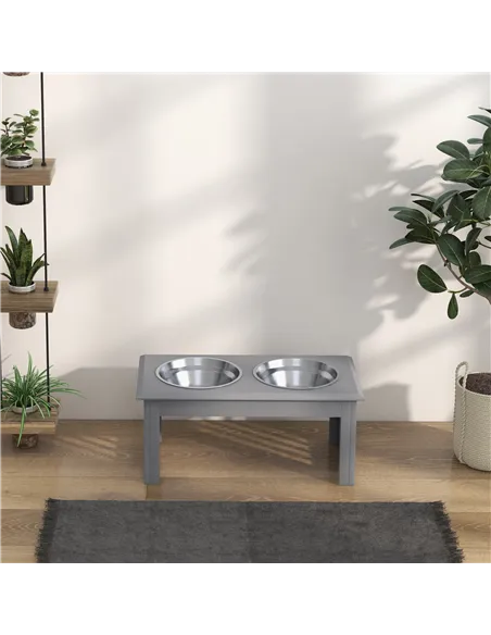 PawHut Raised Dog Feeding Bowls with Stand, Stainless Steel for Medium Dog, 58L x 31W x 25H cm - Grey