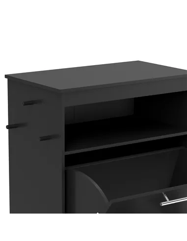 PawHut Pet Feeder Station, Dog, Cat Storage Container, with Raised Bowls, Hanger, Cabinet - Black