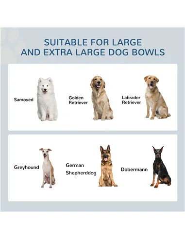 PawHut Raised Dog Bowls w/ Slow Feeder Mat, Storage Cabinet, Three Stainless Steel Bowls, Semi Auto Dispenser Function, White