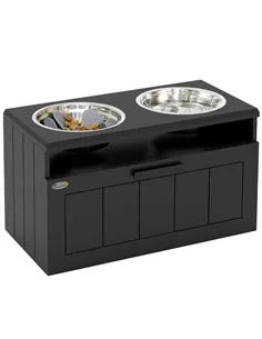PawHut Raised Dog Bowl with Slow Feeder, Two Stainless Steel Dog Bowls, Drawer, for Large and Extra Large Dogs, Black