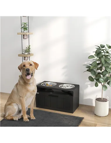 PawHut Raised Dog Bowl with Slow Feeder, Two Stainless Steel Dog Bowls, Drawer, for Large and Extra Large Dogs, Black