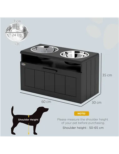 PawHut Raised Dog Bowl with Slow Feeder, Two Stainless Steel Dog Bowls, Drawer, for Large and Extra Large Dogs, Black