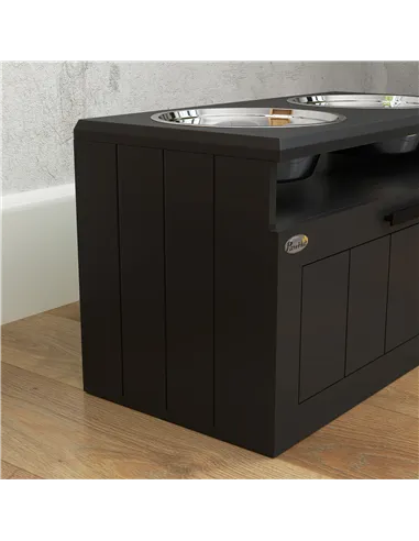 PawHut Raised Dog Bowl with Slow Feeder, Two Stainless Steel Dog Bowls, Drawer, for Large and Extra Large Dogs, Black