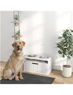 PawHut Raised Dog Bowl with Slow Feeder, Two Stainless Steel Dog Bowls, Drawer, for Large and Extra Large Dogs, White 2