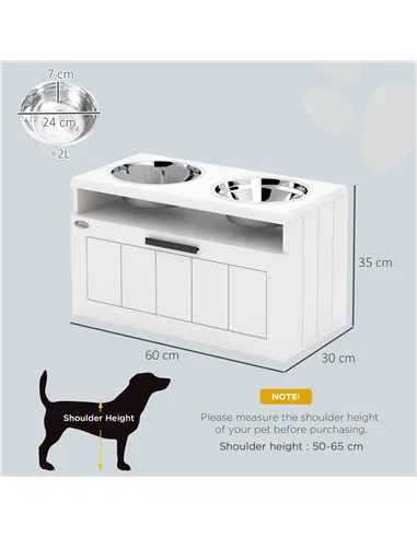 PawHut Raised Dog Bowl with Slow Feeder, Two Stainless Steel Dog Bowls, Drawer, for Large and Extra Large Dogs, White