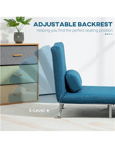 HOMCOM Single Linen-Look Sleeper Chair - Blue