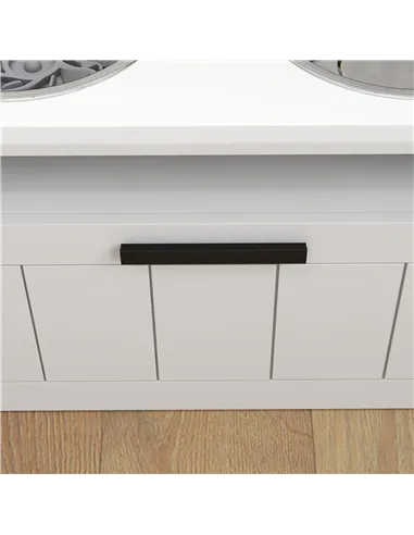 PawHut Raised Dog Bowl with Slow Feeder, Two Stainless Steel Dog Bowls, Drawer, for Large and Extra Large Dogs, White