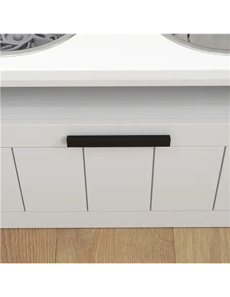 PawHut Raised Dog Bowl with Slow Feeder, Two Stainless Steel Dog Bowls, Drawer, for Large and Extra Large Dogs, White