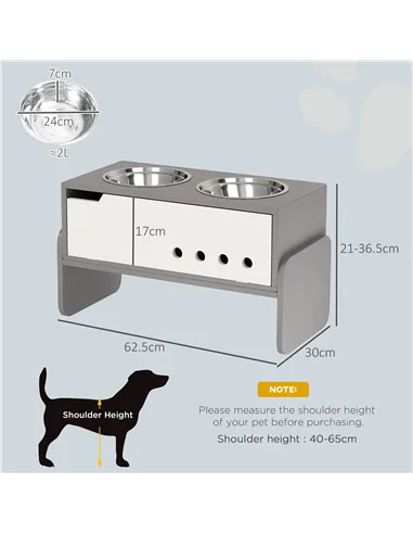 PawHut 3 Height Adjustable Raised Dog Bowls, Dog Feeding Storage Station w/ Slow Feeder Mat, 2 Stainless Steel Bowls