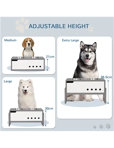 PawHut 3 Height Adjustable Raised Dog Bowls, Dog Feeding Storage Station w/ Slow Feeder Mat, 2 Stainless Steel Bowls