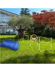 PawHut Dog Agility Equipment Training Set Carry Bag Adjustable (Pole + Hoop + Hurdle+Tunnel + Pause Box)