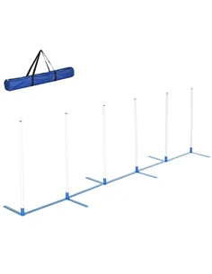 PawHut Dog Agility Equipment Training Adjustable Obstacle Course Set with 6 Weaves Poles Storage Bag for Pet Outdoor Games Exerc