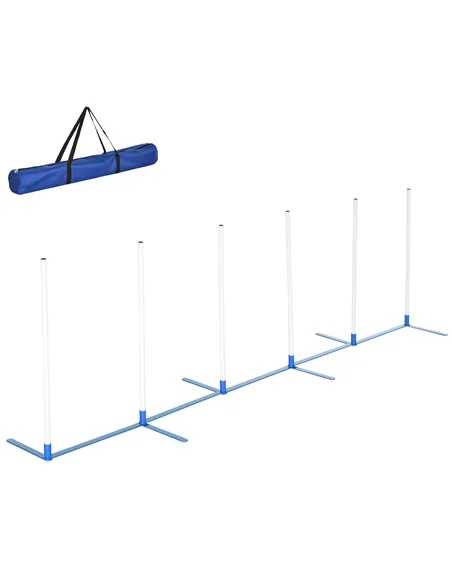 PawHut Dog Agility Equipment Training Adjustable Obstacle Course Set with 6 Weaves Poles Storage Bag for Pet Outdoor Games Exerc
