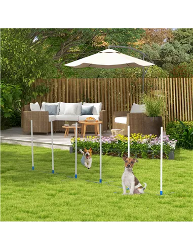 PawHut Dog Agility Equipment Training Adjustable Obstacle Course Set with 6 Weaves Poles Storage Bag for Pet Outdoor Games Exerc