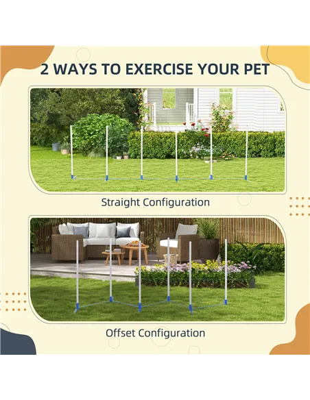 PawHut Dog Agility Equipment Training Adjustable Obstacle Course Set with 6 Weaves Poles Storage Bag for Pet Outdoor Games Exerc