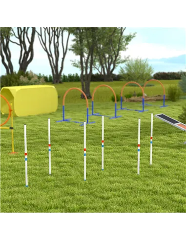 PawHut Dog Agility Equipment Training Adjustable Obstacle Course Set with 6 Weaves Poles Storage Bag for Pet Outdoor Games Exerc