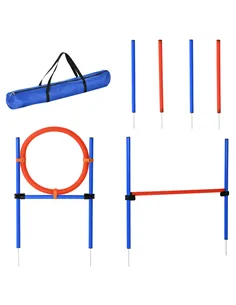 PawHut Pet Agility Training Equipment Dog Play Run Jump Obedience Training Set Adjustable (Pole + Hoop + Hurdle)