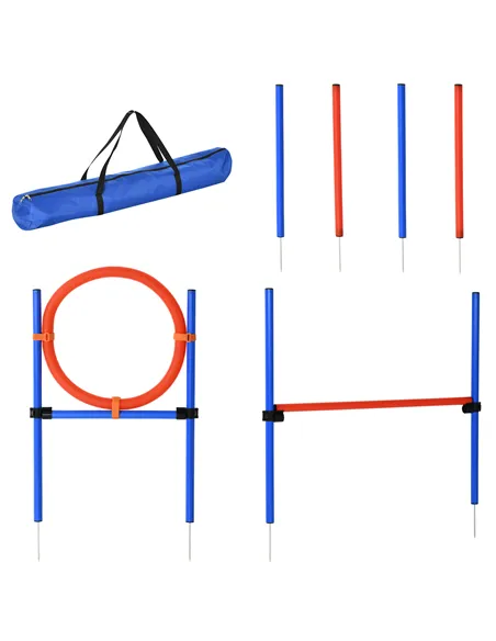 PawHut Pet Agility Training Equipment Dog Play Run Jump Obedience Training Set Adjustable (Pole + Hoop + Hurdle)
