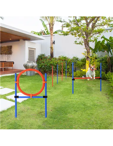 PawHut Pet Agility Training Equipment Dog Play Run Jump Obedience Training Set Adjustable (Pole + Hoop + Hurdle)