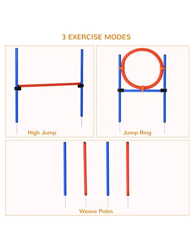PawHut Pet Agility Training Equipment Dog Play Run Jump Obedience Training Set Adjustable (Pole + Hoop + Hurdle)
