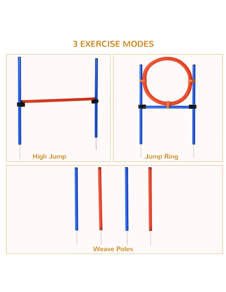 PawHut Pet Agility Training Equipment Dog Play Run Jump Obedience Training Set Adjustable (Pole + Hoop + Hurdle)
