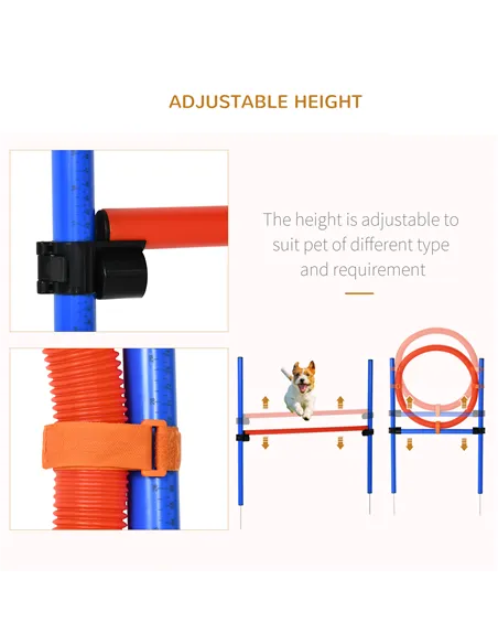 PawHut Pet Agility Training Equipment Dog Play Run Jump Obedience Training Set Adjustable (Pole + Hoop + Hurdle)