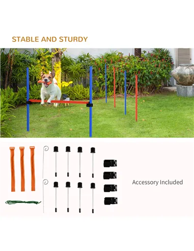 PawHut Pet Agility Training Equipment Dog Play Run Jump Obedience Training Set Adjustable (Pole + Hoop + Hurdle)