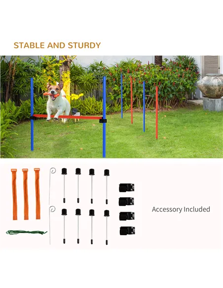 PawHut Pet Agility Training Equipment Dog Play Run Jump Obedience Training Set Adjustable (Pole + Hoop + Hurdle)