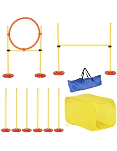 Pawhut Dog Agility Equipment Portable Pet Training Obstacle Set for Dogs 5 Pieces w/ Adjustable High Jumping Pole, Jumping Ring,